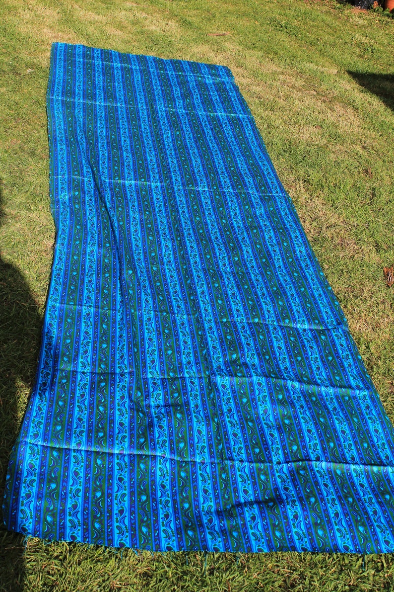 A Length of Marshall Fabric USA Blue Vintage Retro Paisley Fabric Material