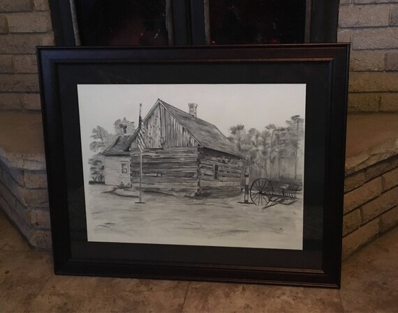 Serenity Cabin Wall Art Pencil Drawing Print Etsy