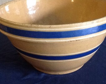 Vintage Mixing Bowl - Yellow and Blue Stripes