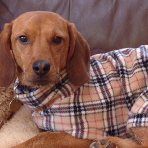 Warm Dog Fleece Jumper Clothes Coat Vest various sizes XXS XS S M L XL Dachshund, Tartan