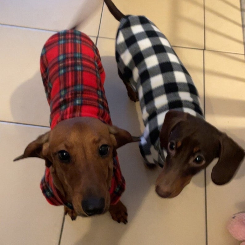 Warm Dog Fleece Jumper Clothes Coat Vest various sizes XXS XS S M L XL Dachshund, Tartan image 9