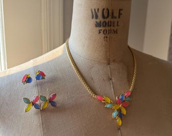 Vintage Trifari "Jelly Belly Fruit Salad" Necklace & Earrings Set - 1980s Trifari