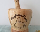 Bamboo Mortar and Pestle with Newfoundland Theme - Pyrography