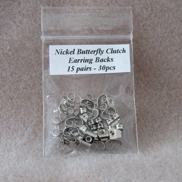 Nickel Butterfly Clutch Earring Backs – 15 Pairs