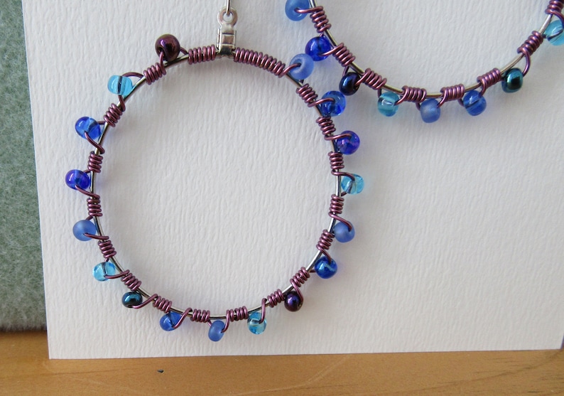 Multi-Blue Tone Glass Bead Hoop Stud Earrings \u2013 Jewelry \u2013 WireWork