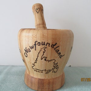 Bamboo Mortar and Pestle with Newfoundland Theme Pyrography image 1