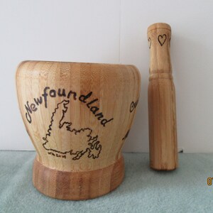 Bamboo Mortar and Pestle with Newfoundland Theme Pyrography image 5