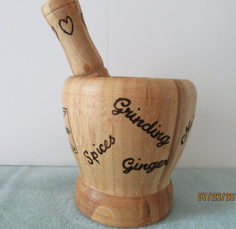 Bamboo Mortar and Pestle with Newfoundland Theme Pyrography image 2