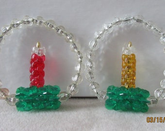 2 – 1980s Beaded Candle Christmas Tree Ornaments