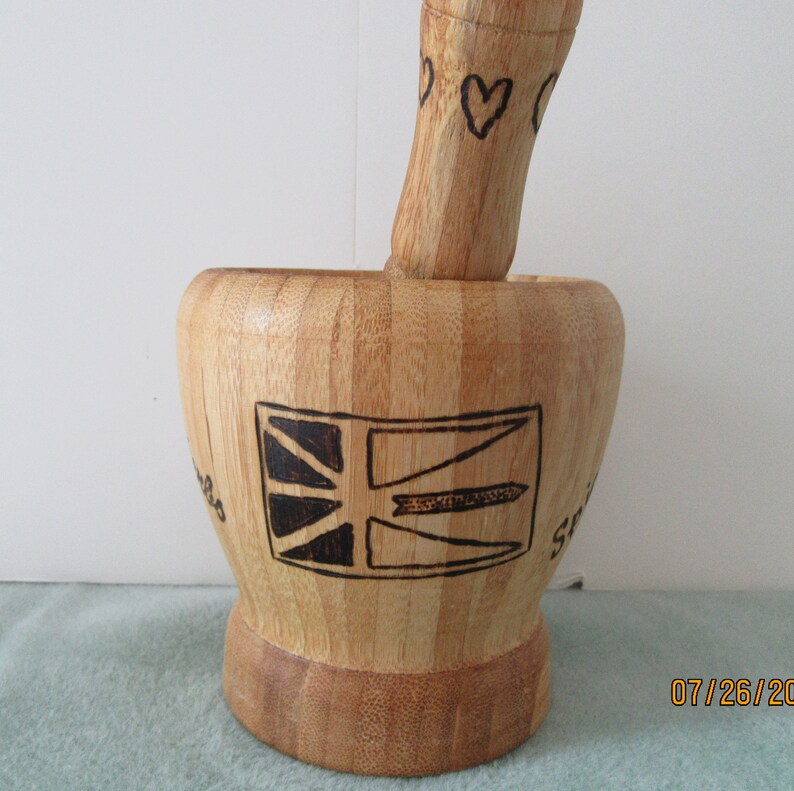 Bamboo Mortar and Pestle with Newfoundland Theme Pyrography image 3