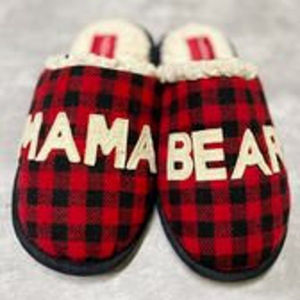 Matching Family Christmas Slippers, MAMA Bear Fur Lined Slipper, Gifts for Mom, X-mas Gift for Moms, Holiday Presents for Families