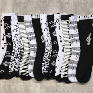 Gifts for Music Lovers, 6 or 12 Pack of Socks, Adult Stocking Stuffers, Black and White Footwear, Piano Player Present, Party Favor Ideas