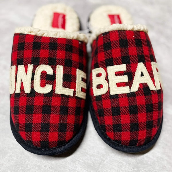 Matching Family Christmas Slippers, UNCLE Bear Fur Lined Slipper, Gifts for Uncles, X-mas Gift for Uncle, Holiday Presents for Families