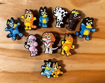 Blue Dog Shoe Charms, Animated Dog and Friends Show,  Jibbitz for Children Shoes, Bundle Charm Pack, Gifts for Kids, Birthday Party Favors