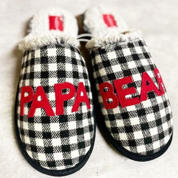 Matching Family Christmas Slippers, PAPA Bear Fur Lined Slipper, Gifts for Dad, X-mas Gift for Dads, Holiday Presents for Families