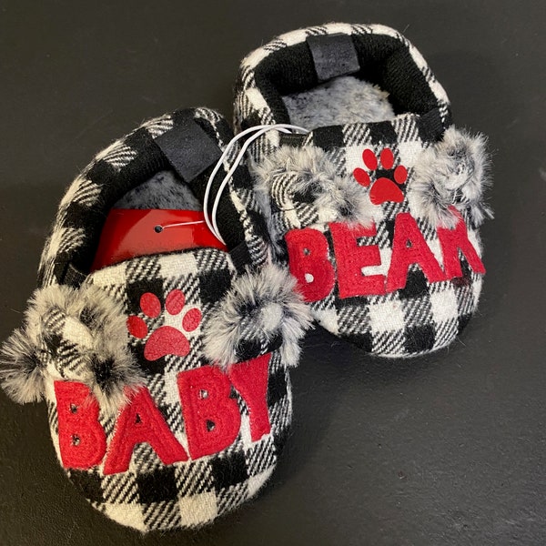 Matching Family Christmas Slippers, BABY Bear Fur Lined Slipper, Gifts for New Parent, X-mas Gift for Parents, Holiday Presents for Families