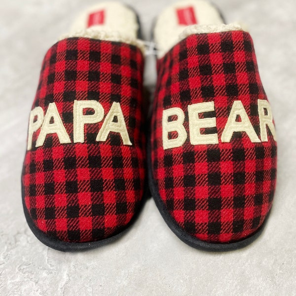 Matching Family Christmas Slippers, PAPA Bear Fur Lined Slipper, Gifts for Dad, X-mas Gift for Dads, Holiday Presents for Families