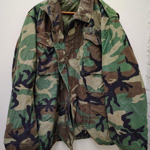 Vintage Military Issued Woodland M65 Field Jacket with Army Patch-ML-7836