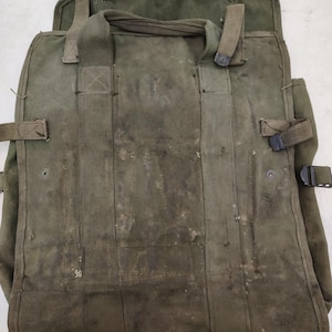 Bolsa de reparación de carpas de lona verde OD de uso militar vintage