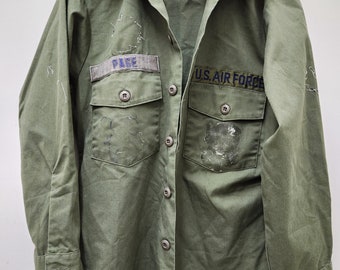 Camicia camicetta verde militare vintage USAF OD con toppe 15.5x31 Etsy Italia