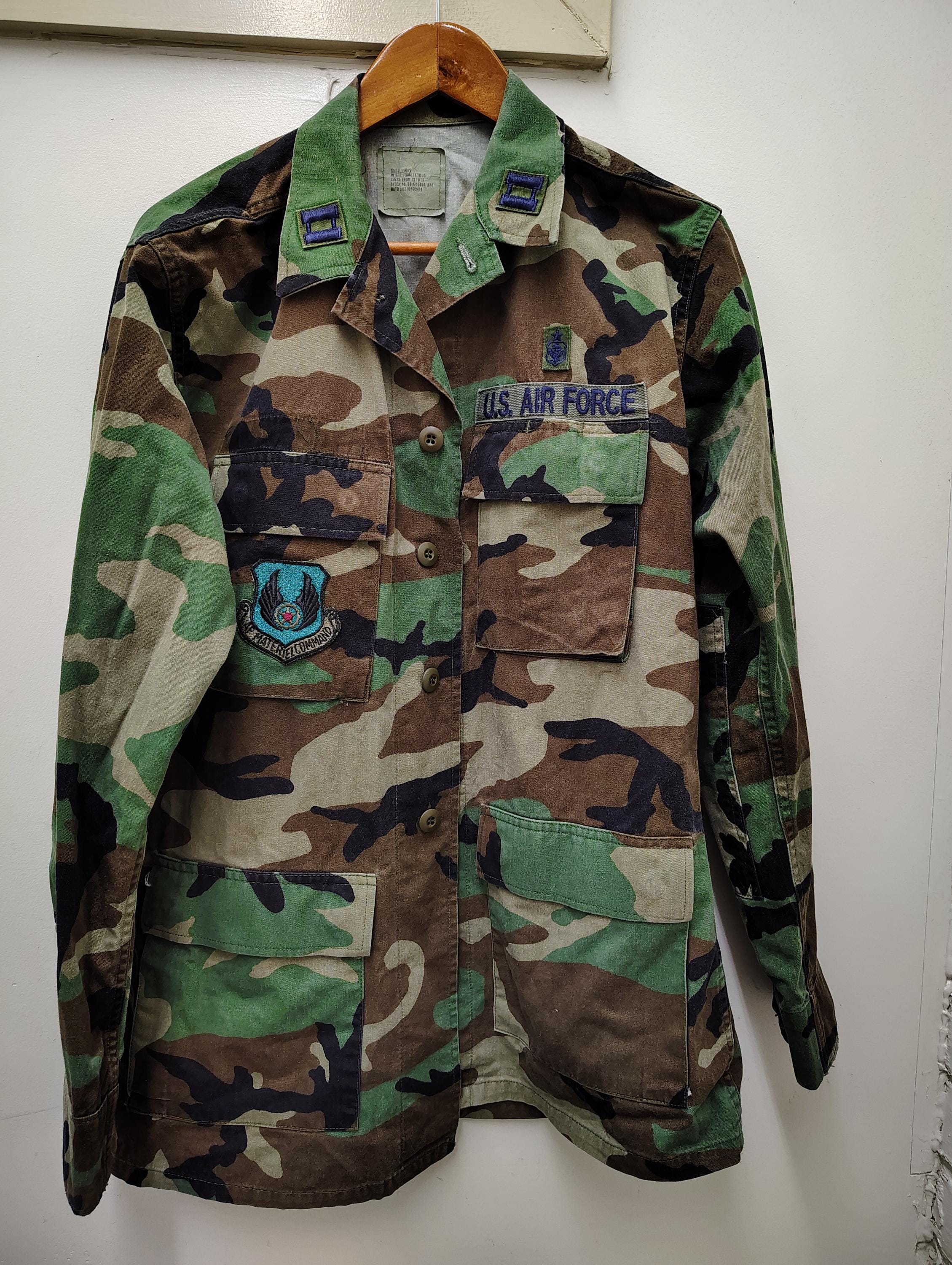 US Military Surplus Vintage Usaf BDU Camo Shirt/blouse With Patches-sl ...