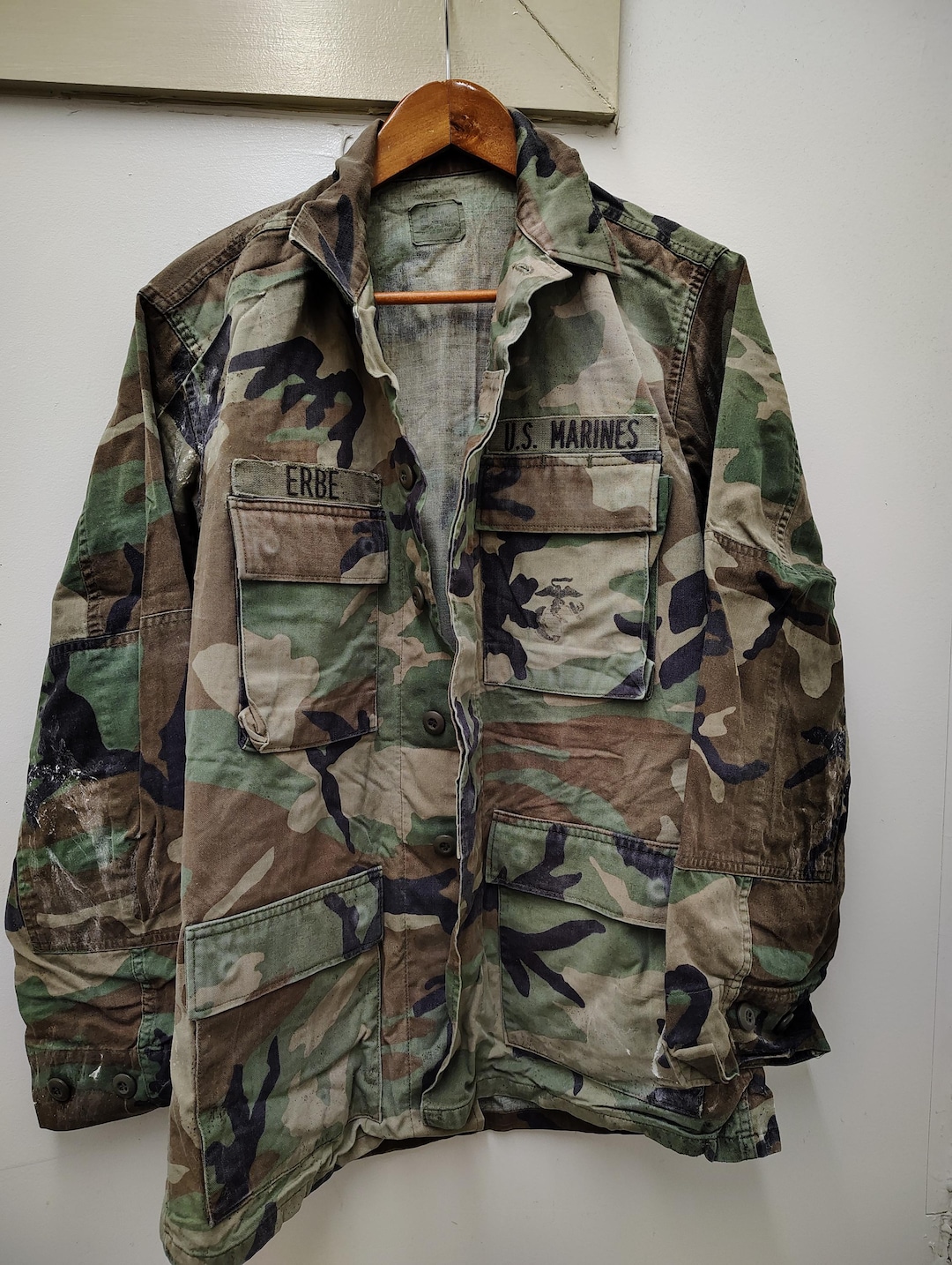 US Military Surplus Vintage Usmc BDU Camo Shirt/blouse With Patches-sr ...