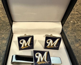 Milwaukee Brewers Cuff Link Cufflinks Cuff Links Tie Clip Bar Set