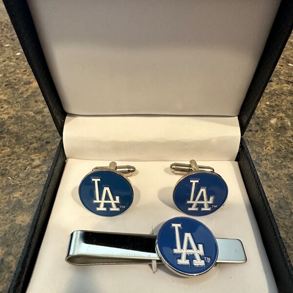 Los Angeles LA Dodgers Cuff Link Cufflinks Cuff Links Tie Clip Bar Set