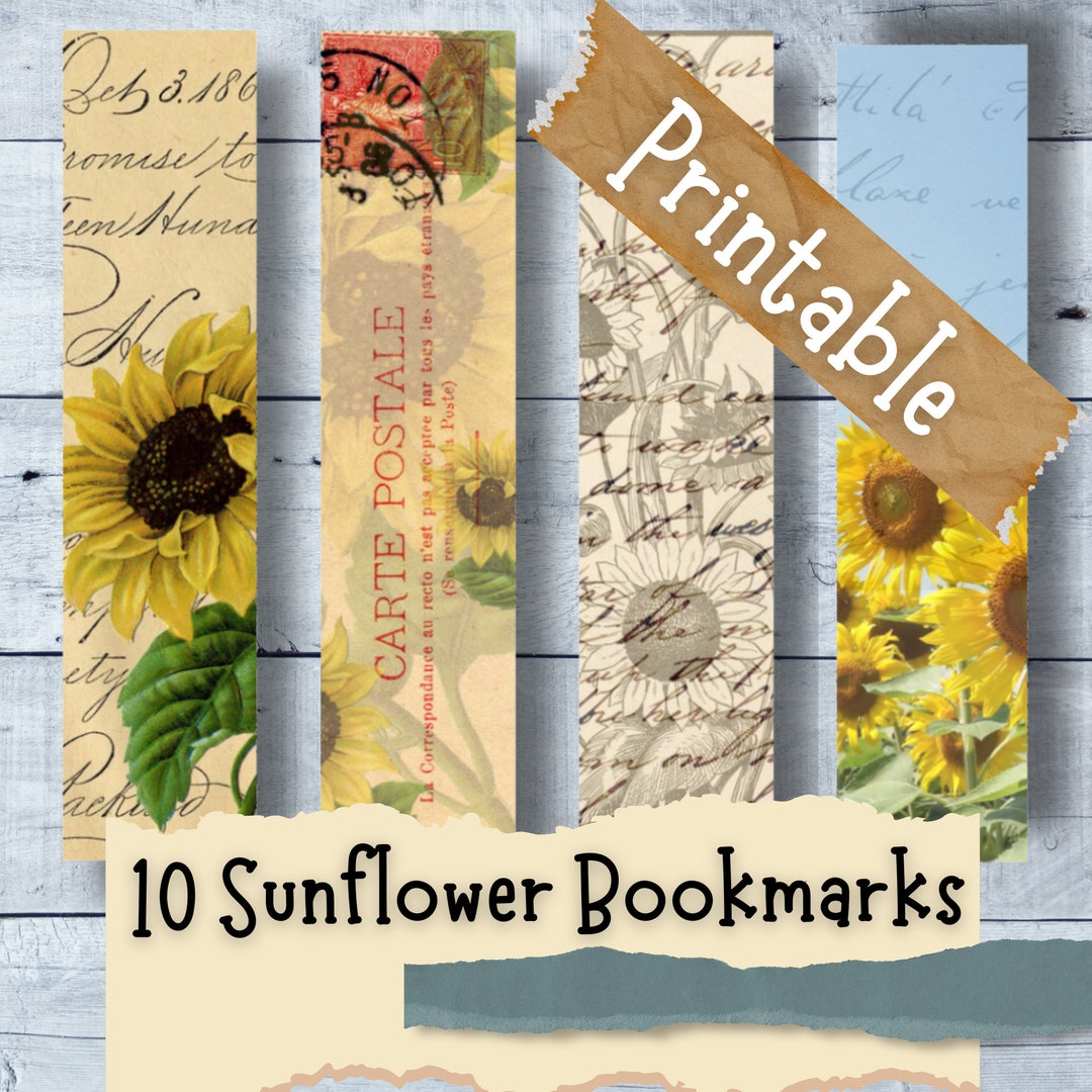 PRINTABLE Sunflower Bookmark PNG PDF Printable Bookmarks Etsy
