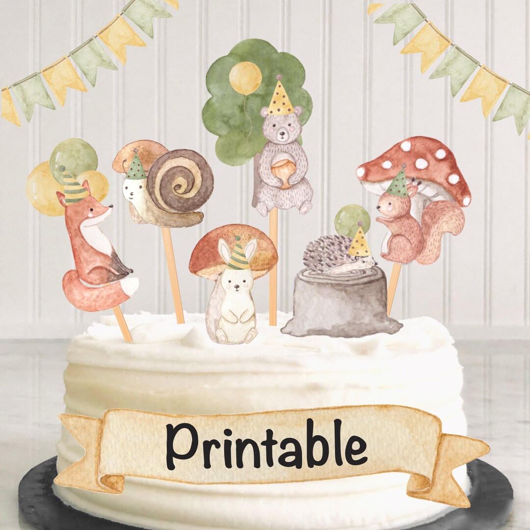 Printable Woodland Cake and Cupcake Toppers, Digital Forest Animal 1st ...