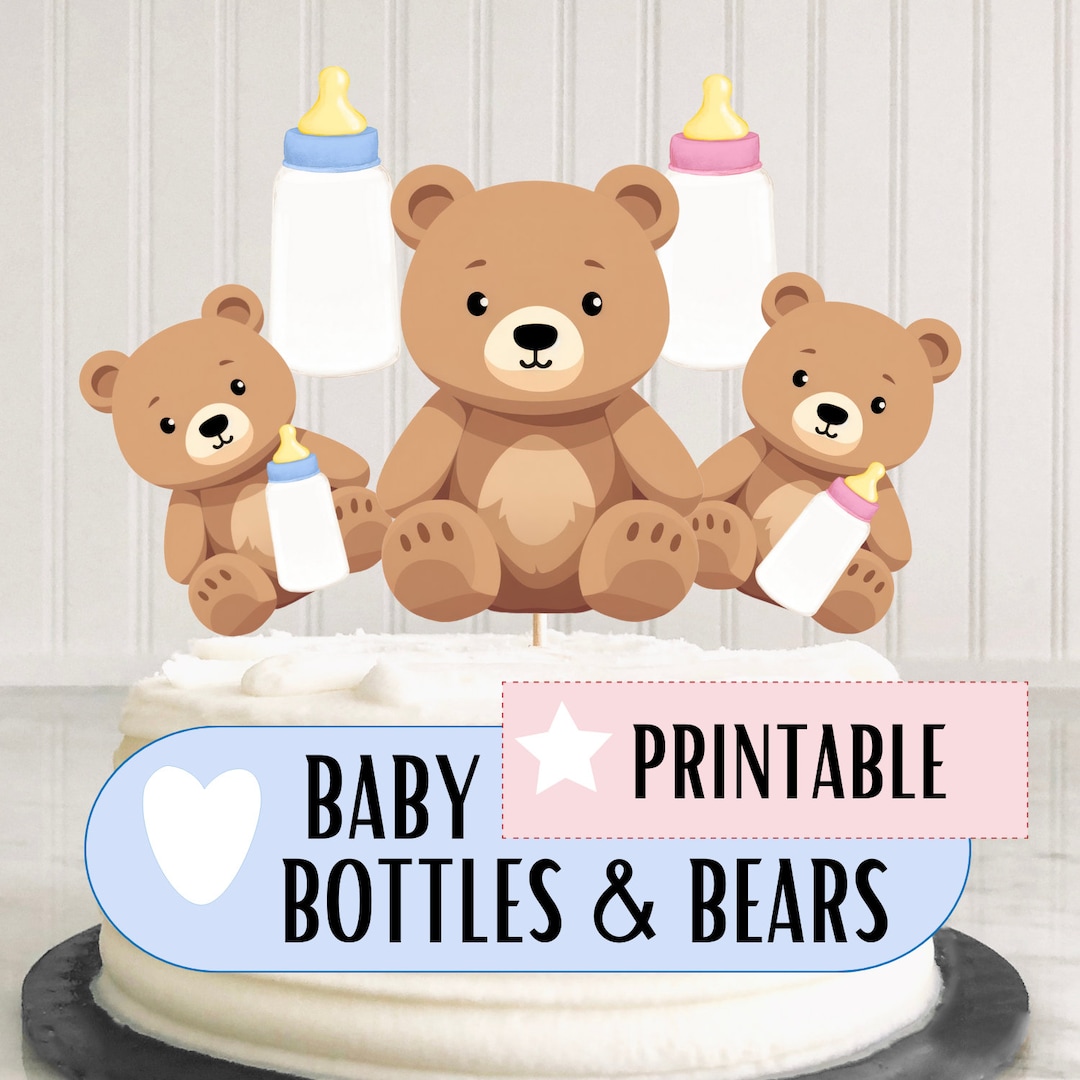 PRINTABLE Bear Baby Shower Cake Topper Cupcake Toppers Teddy - Etsy UK