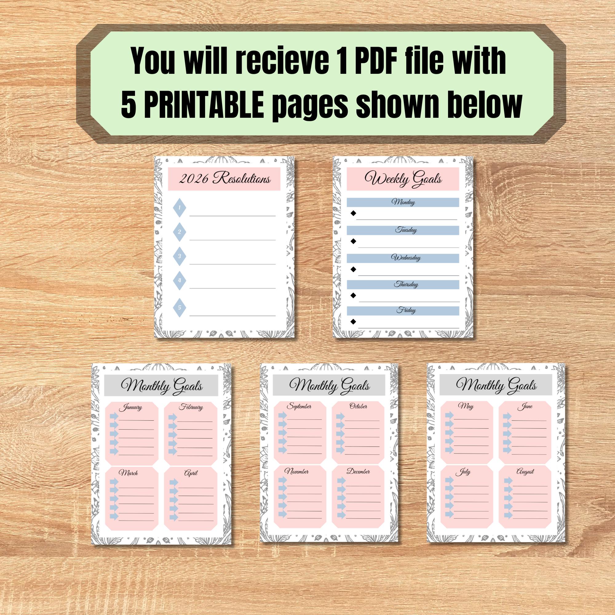 Printable New Year Resolutions Template, 2026 Goals Binder Sheet Kit ...