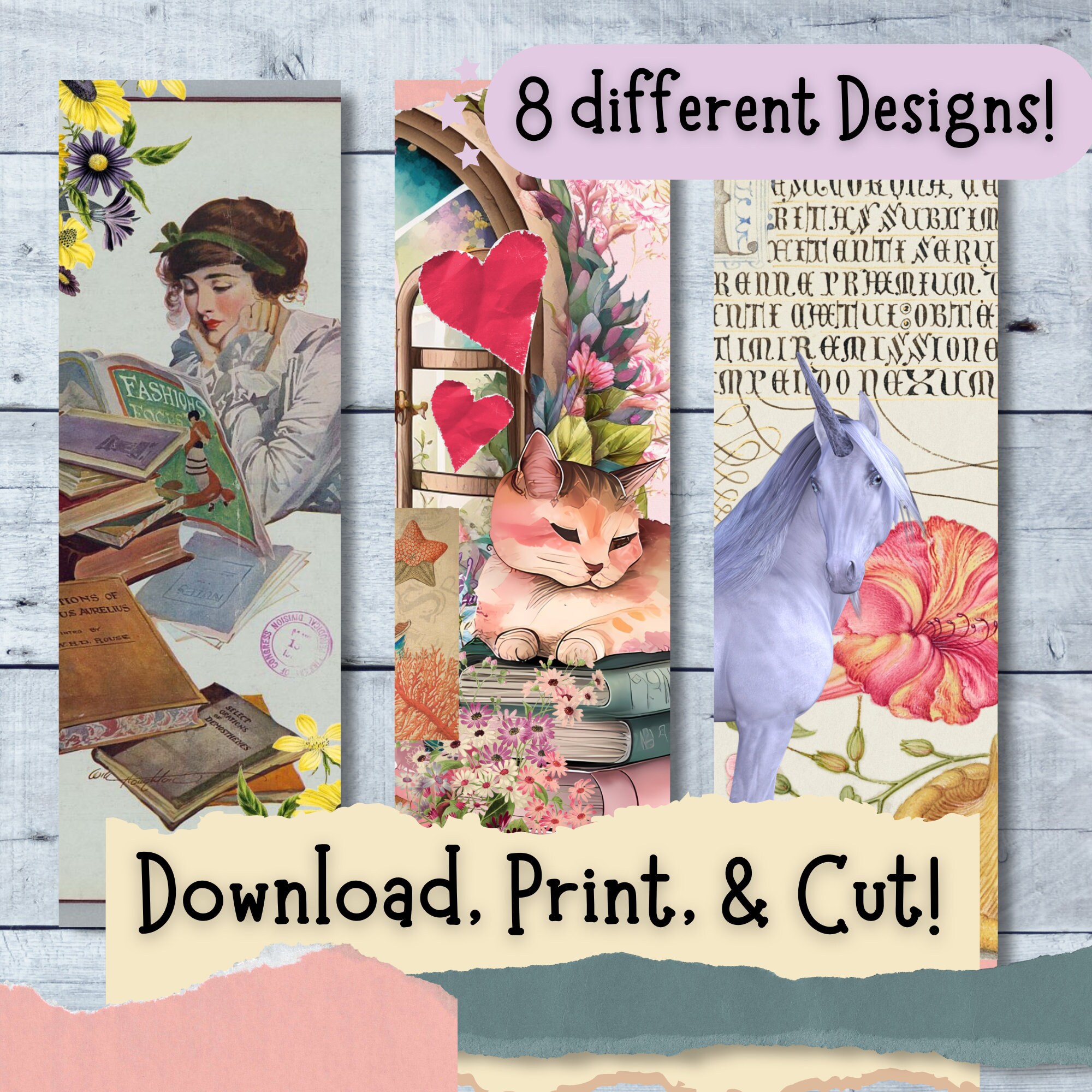 Printable Girly Bookmark Set, Fantasy Book Lovers PNG and PDF Digital ...