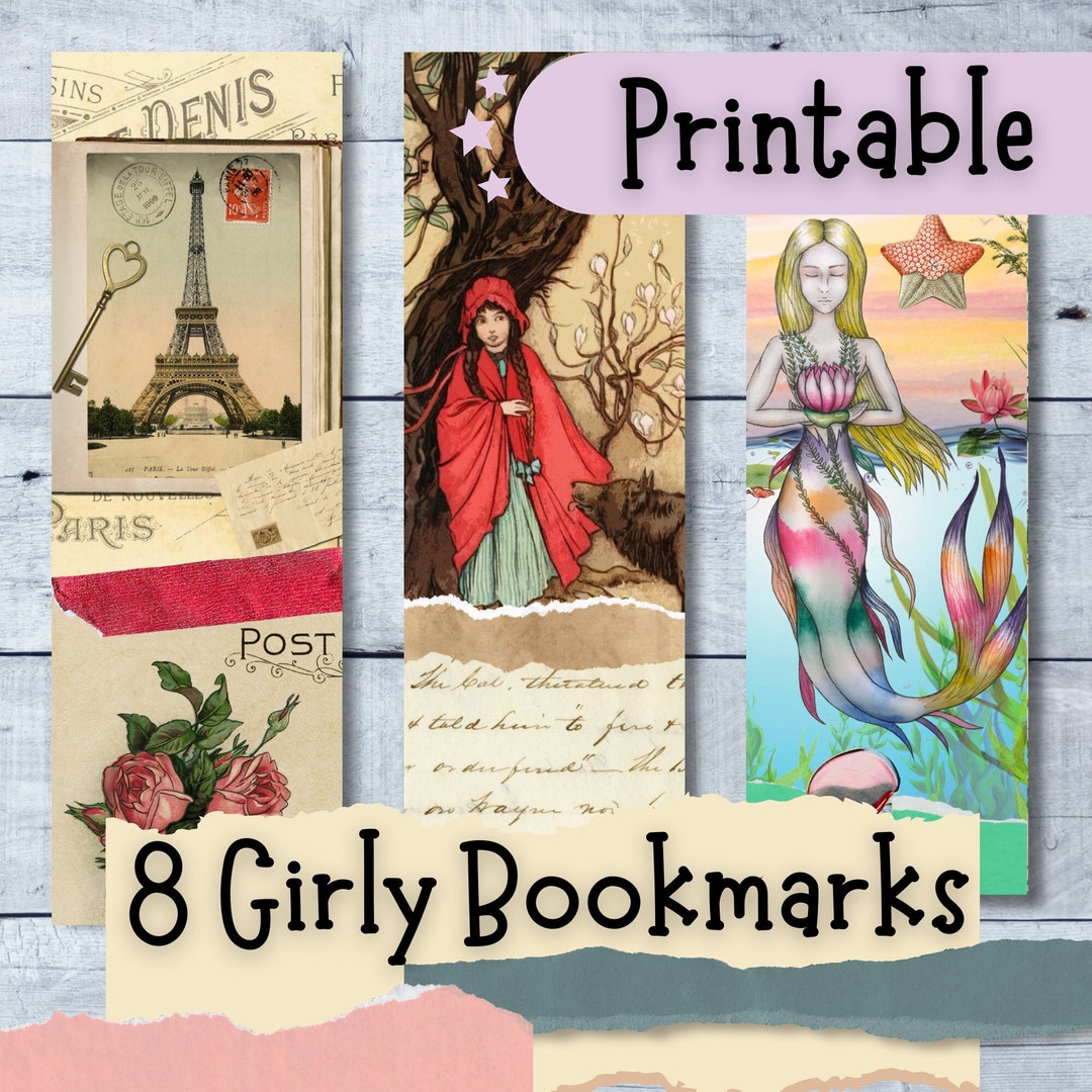 Printable Girly Bookmark Set, Fantasy Book Lovers PNG and PDF Digital ...