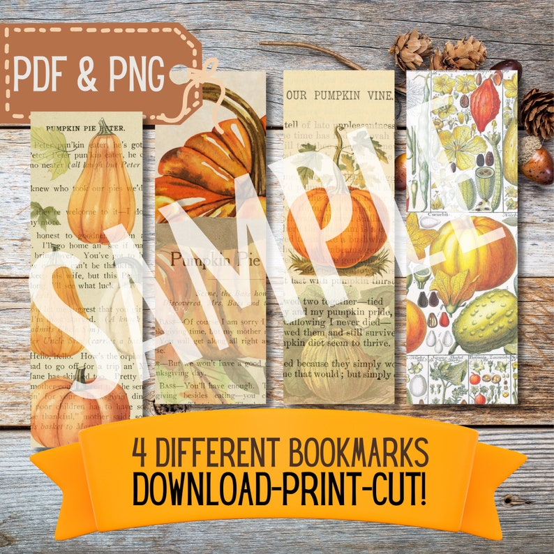 Printable Pumpkin Bookmark Set, Fall Craft Digital Download Pdf Png ...