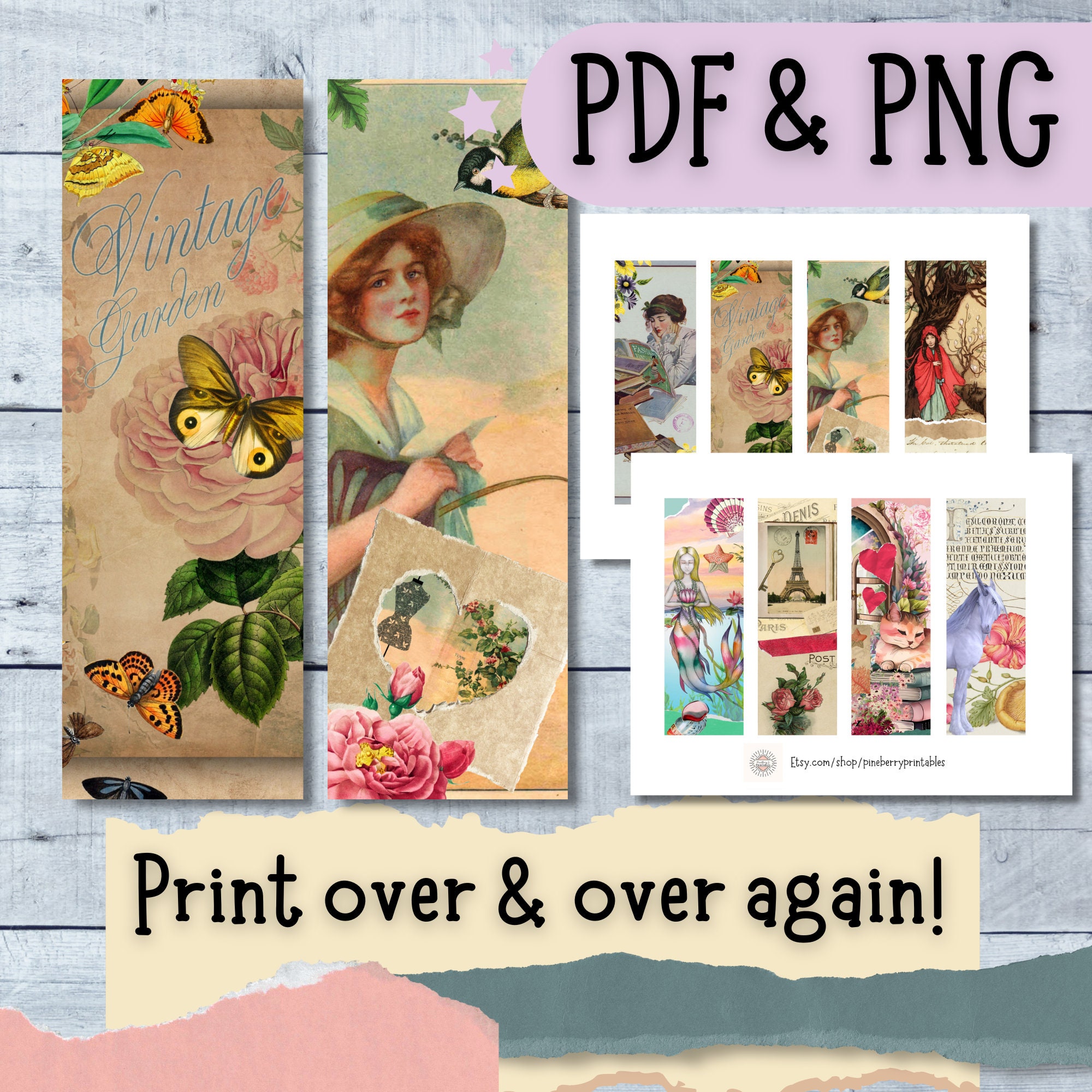 Printable Girly Bookmark Set, Fantasy Book Lovers PNG and PDF Digital ...