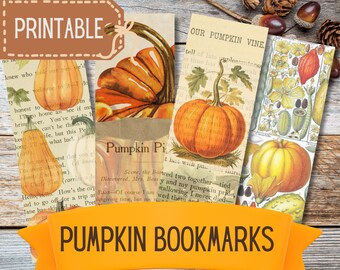 Printable Pumpkin Bookmark Set, fall craft digital download pdf png, autumn