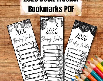 2026 Reading Tracker Bookmarks, New Year book goals gift, coloring book marks
