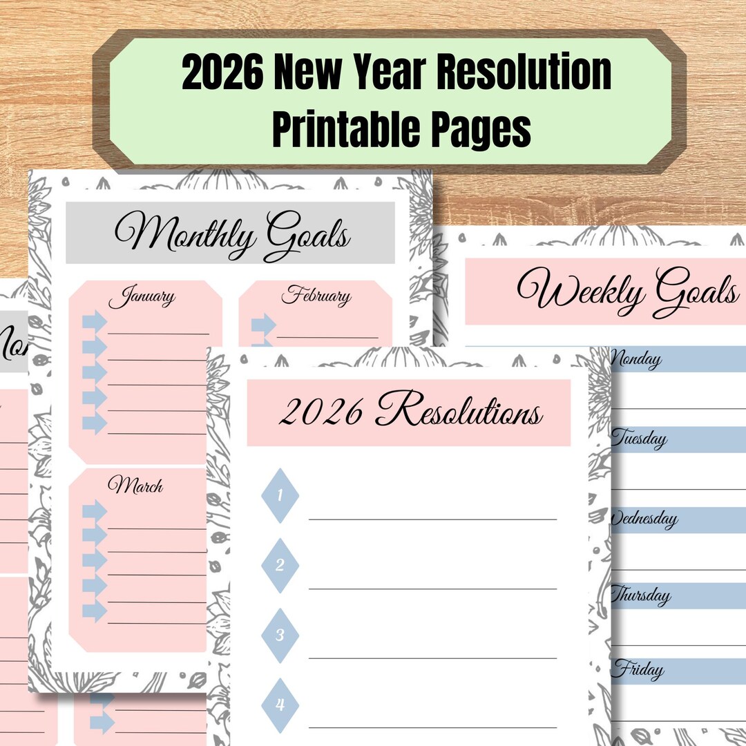 Printable New Year Resolutions Template, 2026 Goals Binder Sheet Kit ...