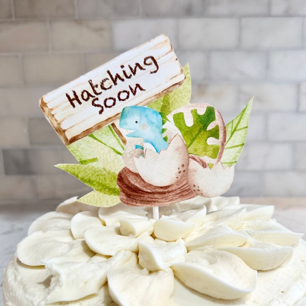 Hatching soon baby shower cake topper, dinosaur baby shower decorations, dinosaur hatching baby shower, baby boy dinosaur, baby girl dino