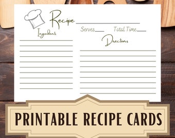 Printable Recipe Cards, Minimalist Recipe Card Template, 3x5 recipe card, 4x6 recipe card, recipe card download, blank recipe cards