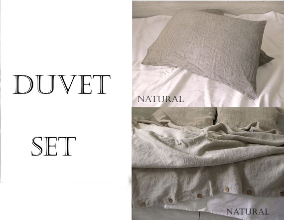 Set 3 Pcs Linen Duvet Cover With Coconut Buttons And Two Etsy
