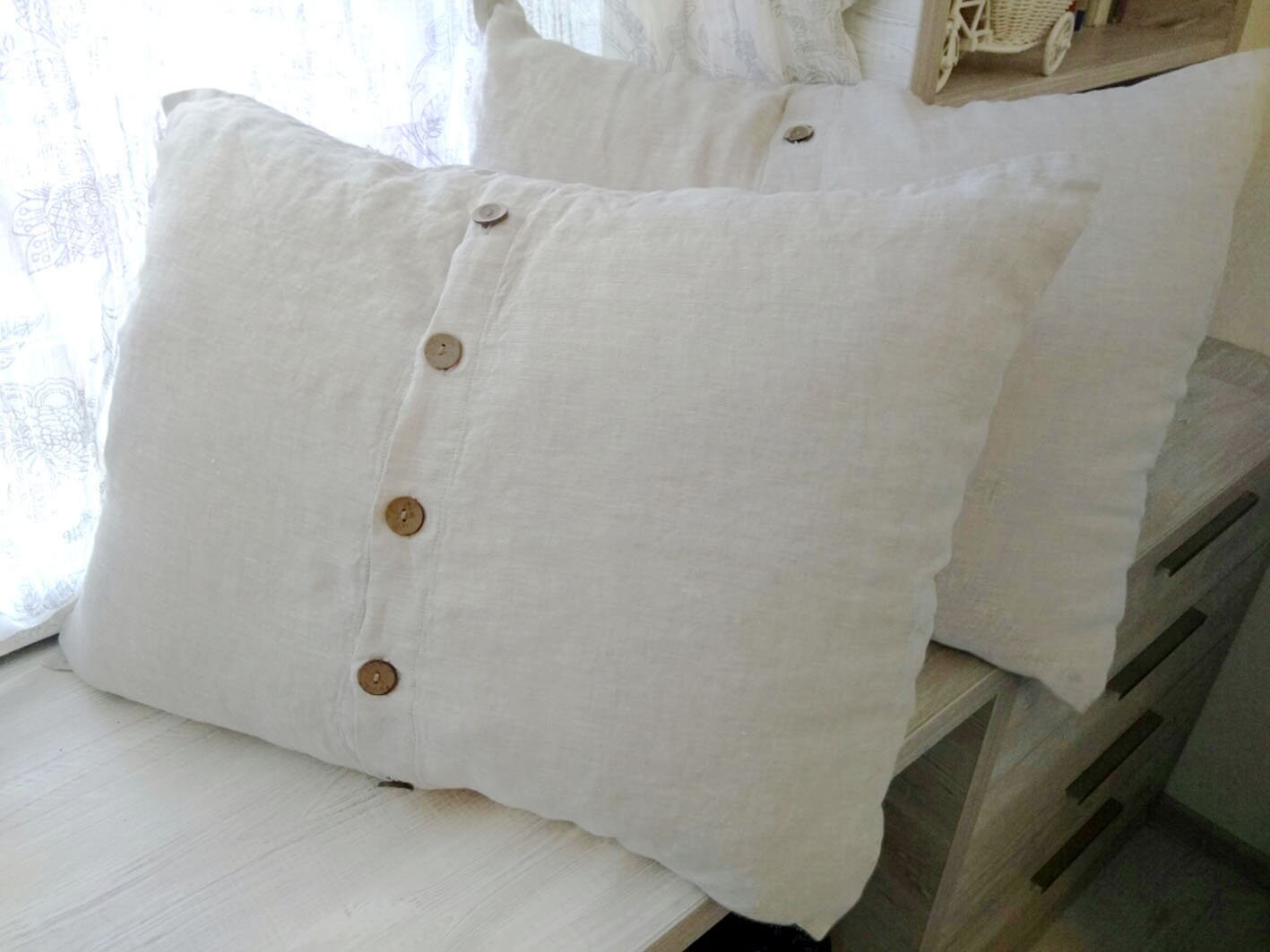 LINEN PILLOWCASE Buttoned Super Soft with Coconut Buttons Etsy