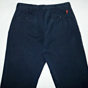 Ralph Lauren Navy Blue Prospect Pants, Mens 34 by 33 Inches, Vintage 90s Cotton Slacks, Embroidered Pony Logo