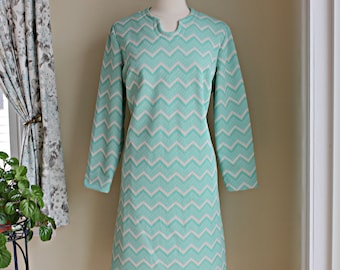blue dress and green dress viral 70s Women's Vintage Dress Chevron Stripe Asian Inspired Maxi Modest Small VFG Leslie Fay Green Blue main image 0