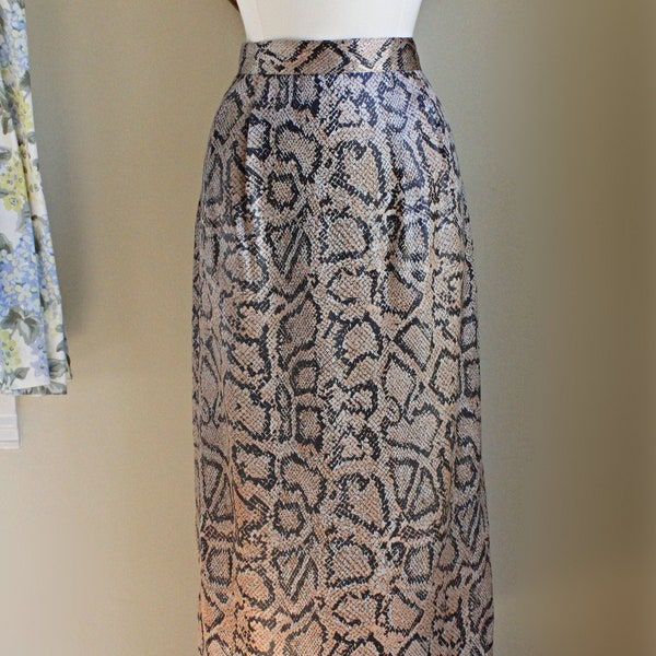 80s Snake Reptile Print Maxi Skirt, Size M L, Waist 29 Inches, Vintage Notation, Made In USA