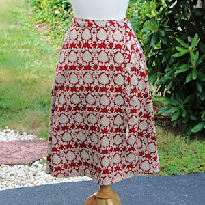 90s Y2K Brick Red Ethnic Print Wrap Skirt, Size M L, Vintage J Crew Boho Indian Cotton
