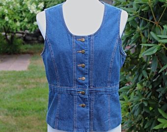 90s Y2K Orvis Denim Vest Womens Size S M, Vintage Loose Fit Cropped Dark Wash Cotton Denim