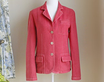 Jil Sander Coral Pink Fitted Blazer, Size 36 S, Vintage 90s Faded Wrinkled Linen Blazer, Made In Germany