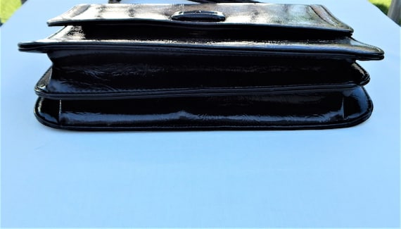 60s Black Faux Leather Handbag, Vintage Kadin, Br… - image 5